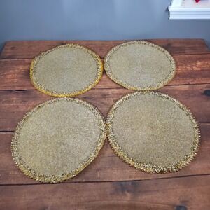 Kim Seybert Beaded Placemats Set of 4 15in Gold New Luxury Table Decor